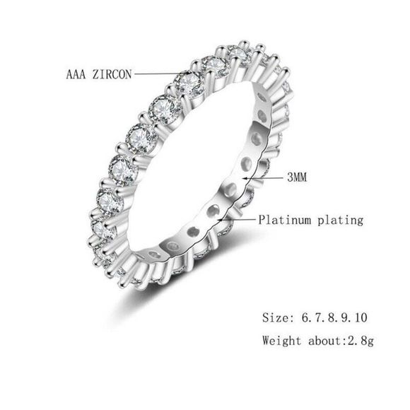 Eternity Band CZ Gemstones Circle a Platinum Plated Band - Picture 5 of 7